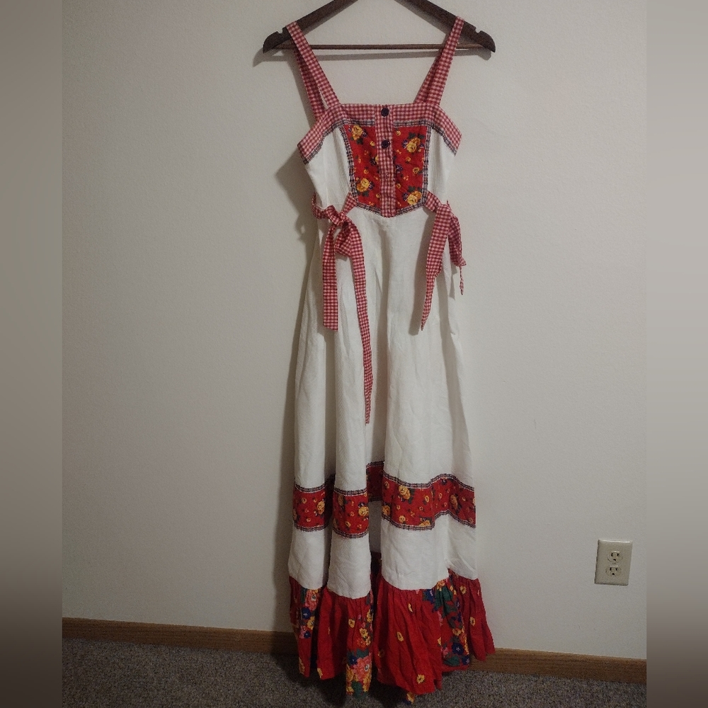 Vintage Gunne Sax floral check maxi dress